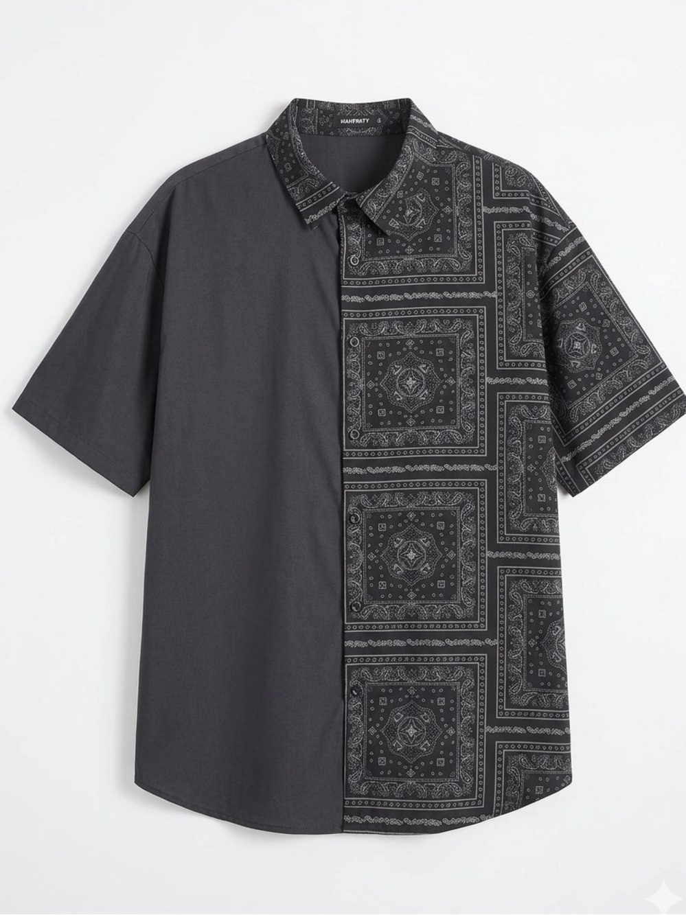 Manfinity 5XL Black Paisley Half Split Button Down